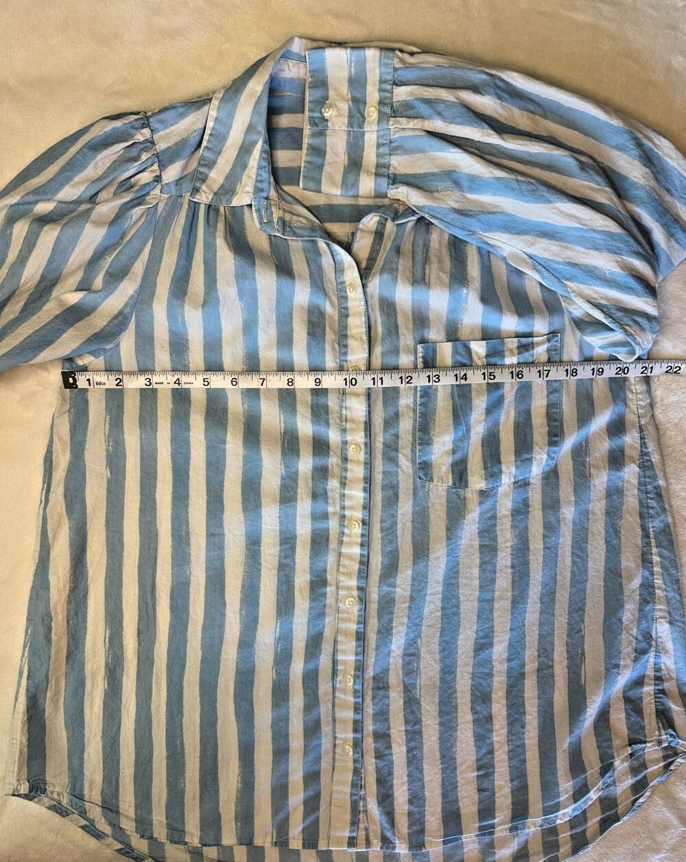 Free People Oversized Striped Button Down Shirt Puff Sleeves Medium Relaxed Boho - Picture 3 of 6